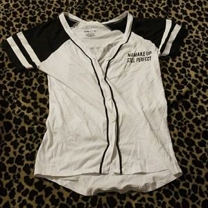 ONFIRE "no makeup still perfect" baseball tee